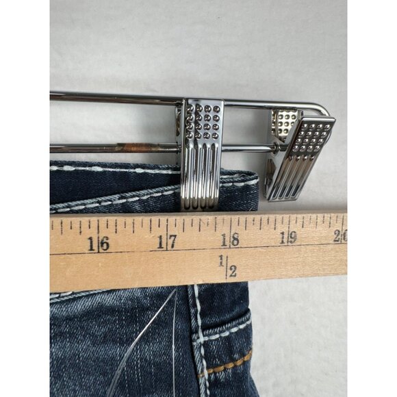 True Luck Bootcut jeans contrast‎ stitch embroidered blue Y2K grunge sz 34x32 - Picture 5 of 10